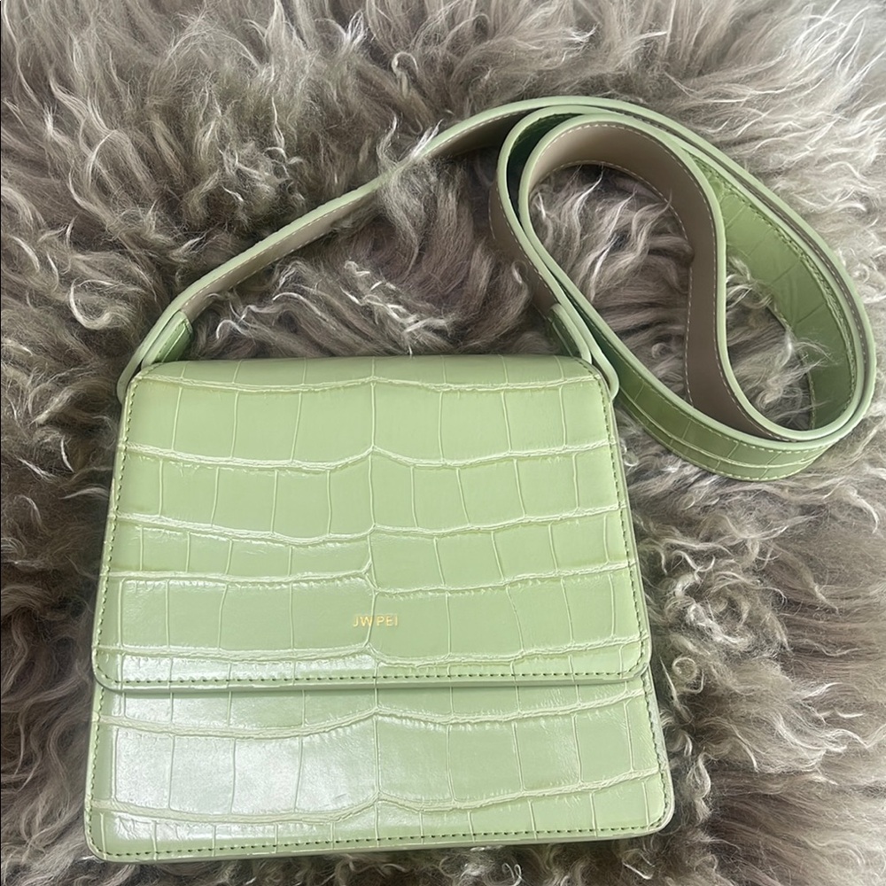 JW PEI Green Croc-Embossed Crossbody Bag